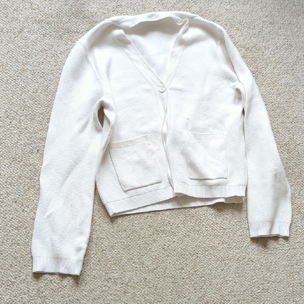 Classic Cream V-Neck Women's Cardigan Sweater